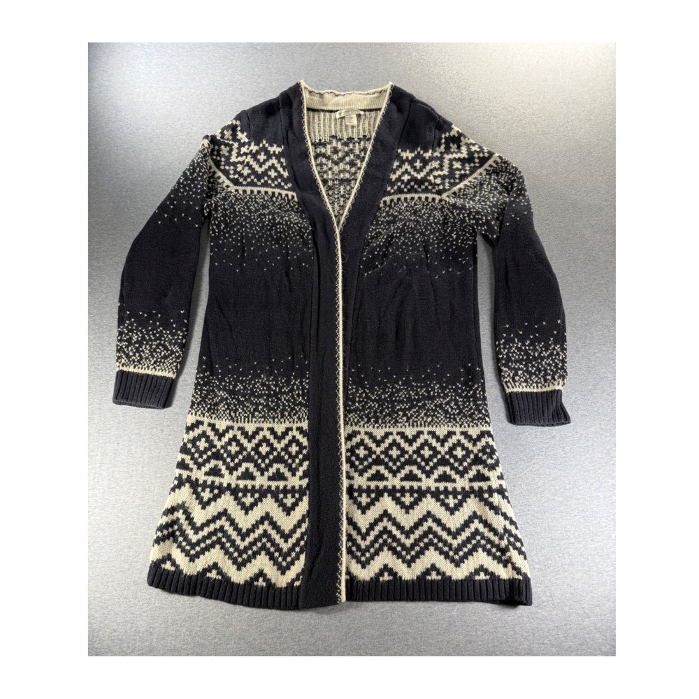 Christopher & Banks Navy Blue Fair Isle Open Front Cardigan Sweater Large